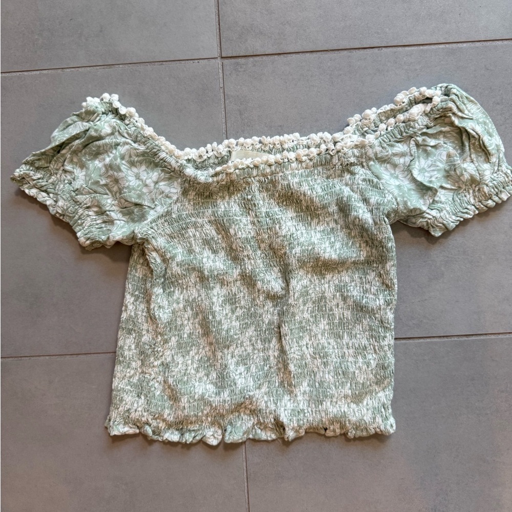 Magnolia Floral Off-Shoulder Green Top